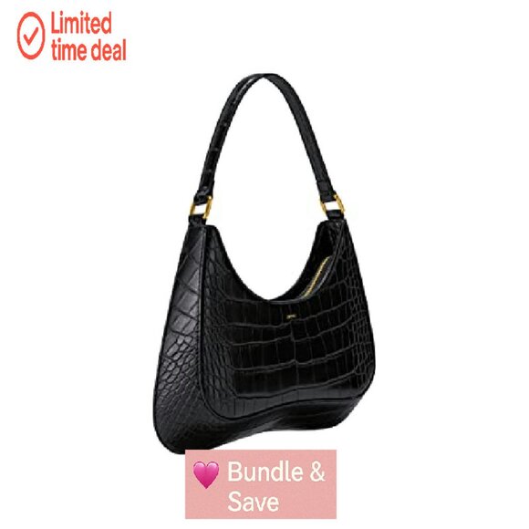 Vegan Leather Shoulder Bag with Zip Closure and Side Pockets - Picture 5 of 8